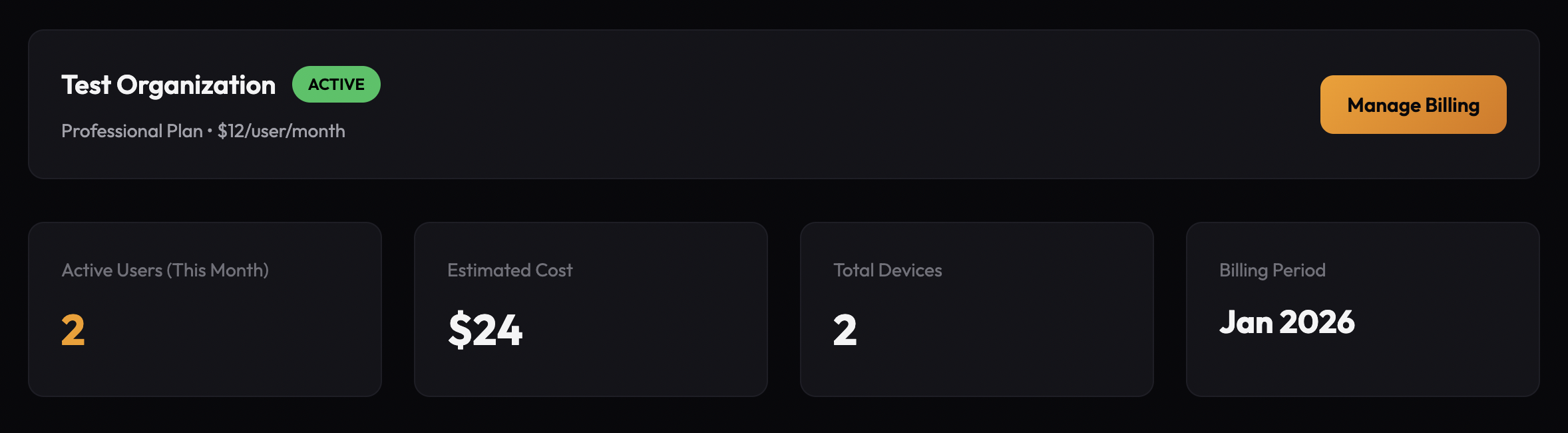 Billing portal showing payment methods and invoices